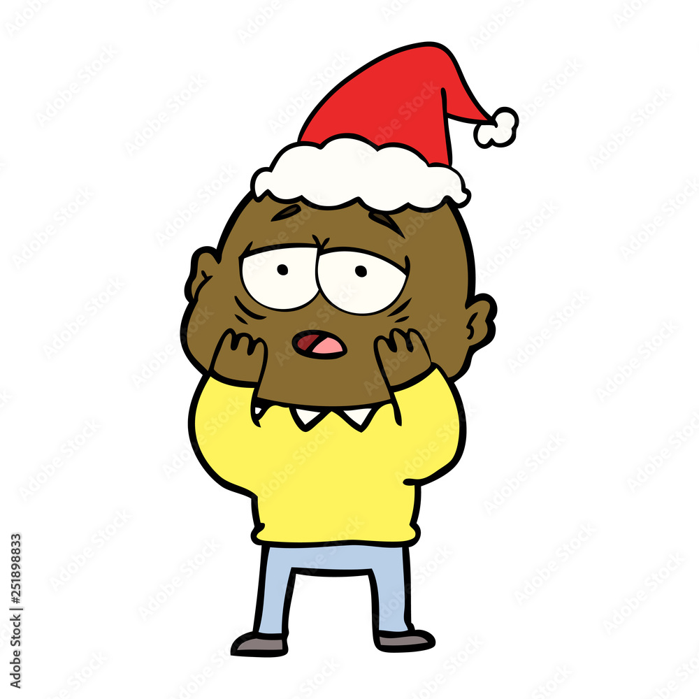 line drawing of a tired bald man wearing santa hat line drawing of a tired bald man wearing santa hat