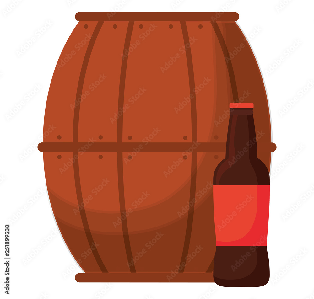 beer wooden barrel with bottle beer wooden barrel with bottle