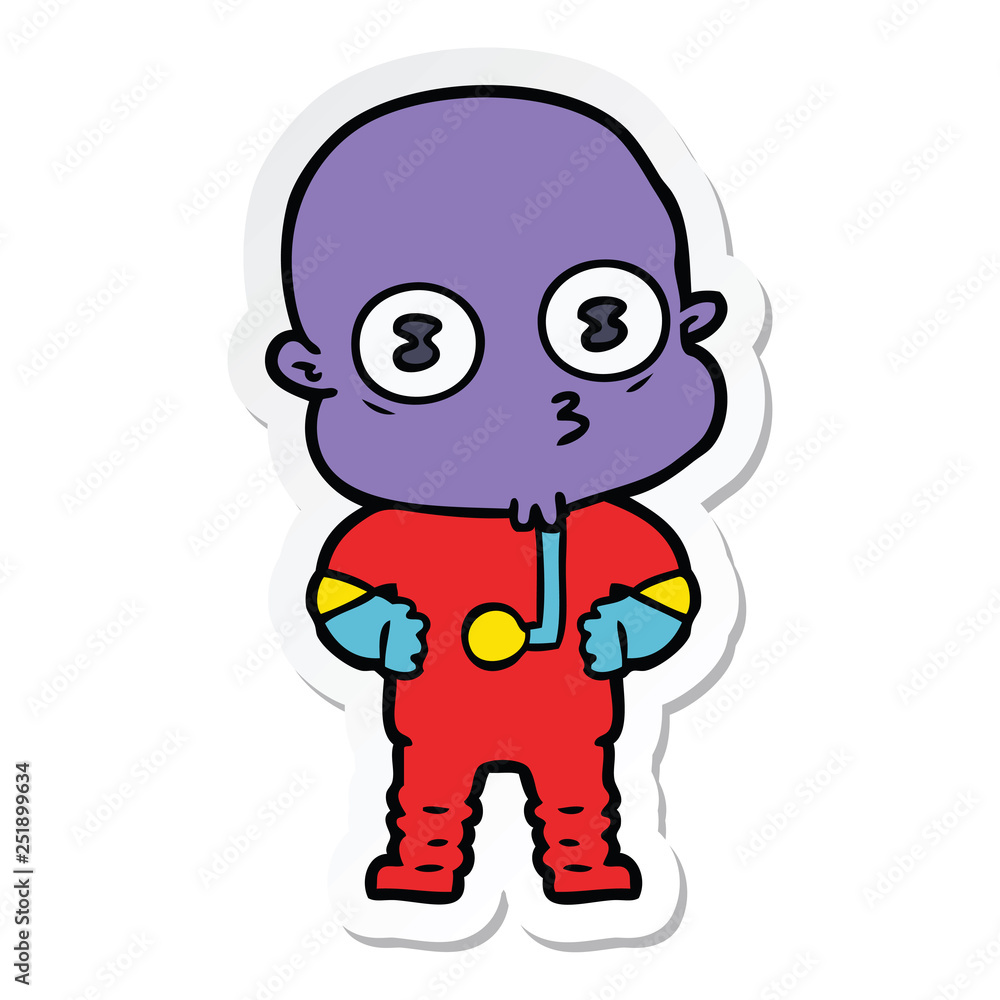 sticker of a cartoon weird bald spaceman sticker of a cartoon weird bald spaceman