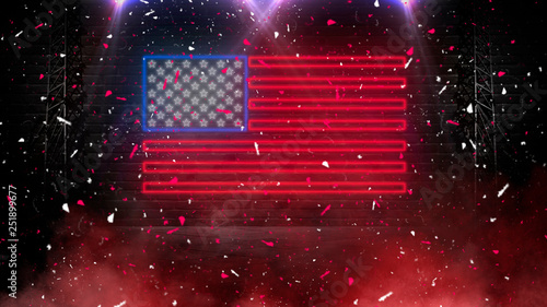 USA flag neon sign. Night b...