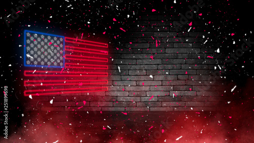 USA flag neon sign. Night b...
