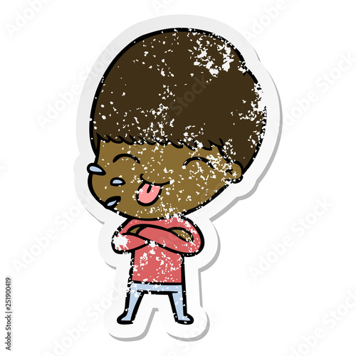 distressed sticker of a cartoon rude man