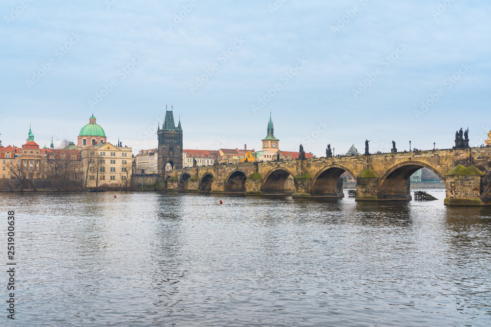 Prague, Czech republic. Famous historical Charles bridge that crosses the Vltava river in old town.