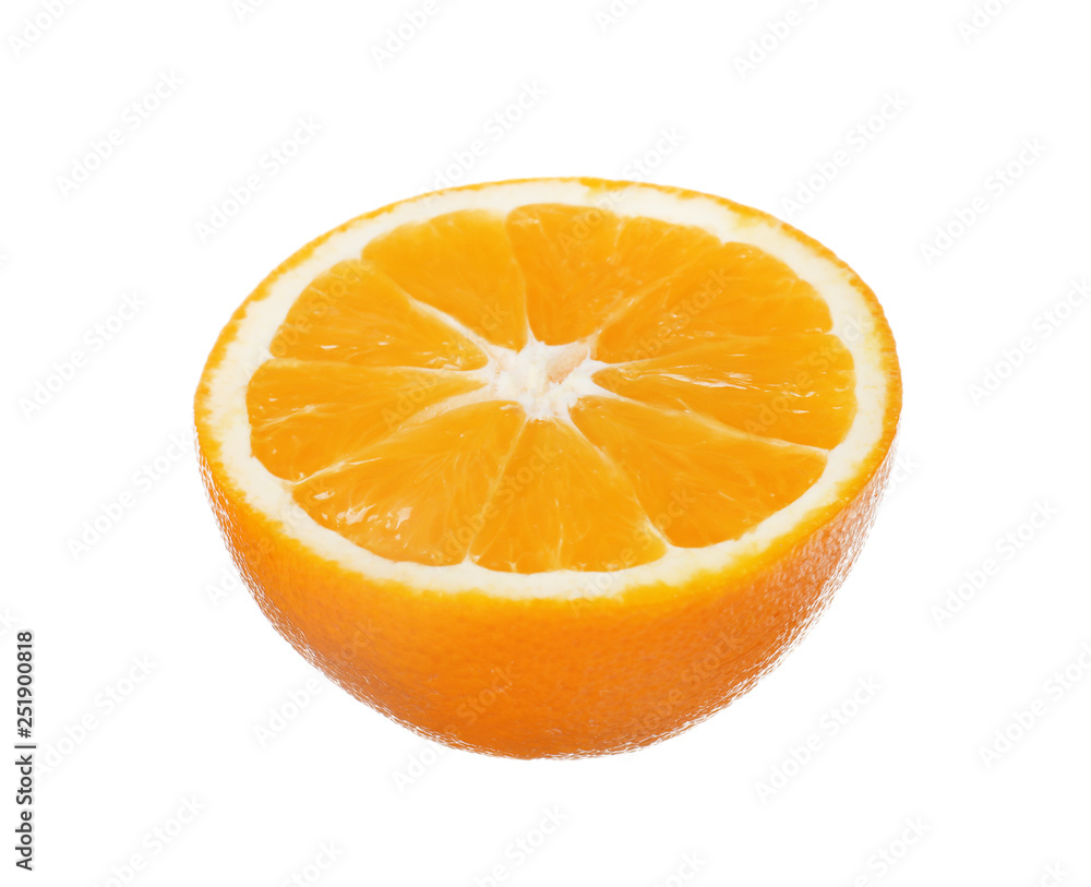 Half of ripe orange isolated on white Half of ripe orange isolated on white