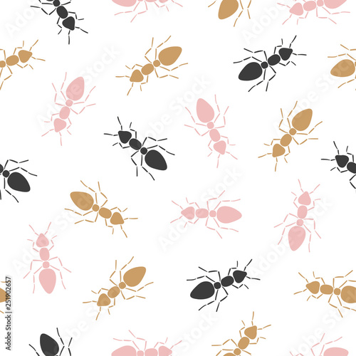 Seamless ants pattern. Vector background.