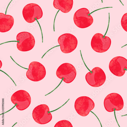 Valokuvatapetti Watercolor cherry pattern. Vector seamless background.