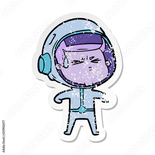distressed sticker of a cartoon stressed astronaut