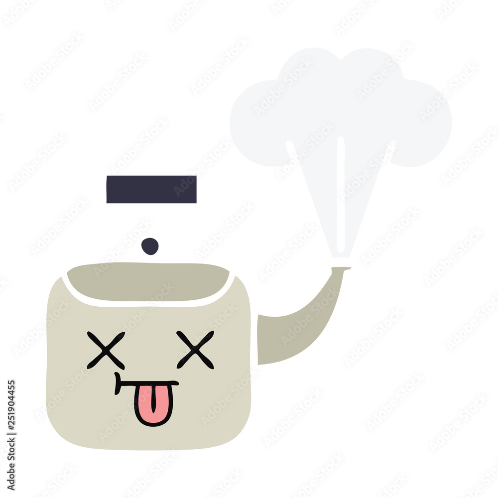 flat color retro cartoon steaming kettle flat color retro cartoon steaming kettle