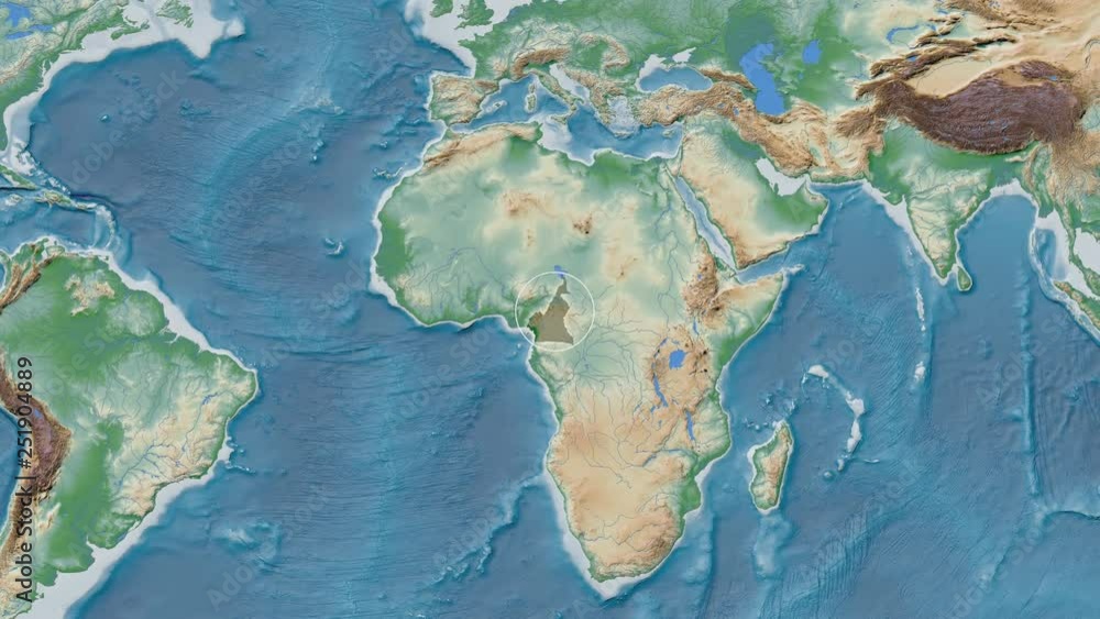Cameroon area presented against the global physical map in the Patterson Cylindrical projection with animated oblique transformation Cameroon area presented against the global physical map in the Patterson Cylindrical projection with animated oblique transformation