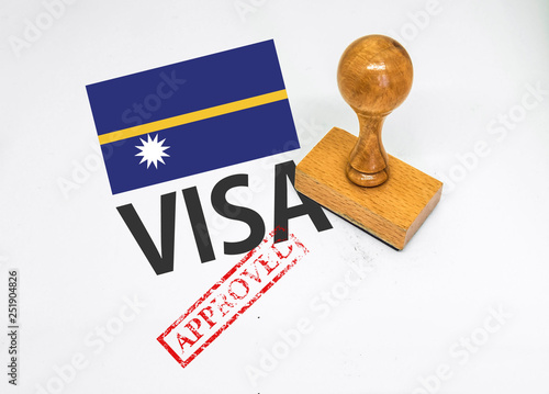 Nauru Visa Approved with Rubber Stamp and flag