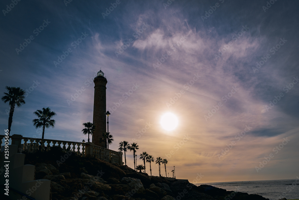 Backlight of the highest lighthouse in Spain