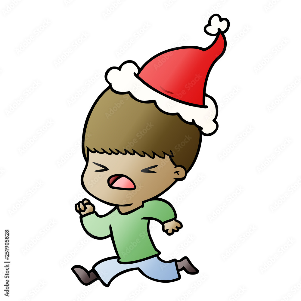 gradient cartoon of a stressed man wearing santa hat gradient cartoon of a stressed man wearing santa hat
