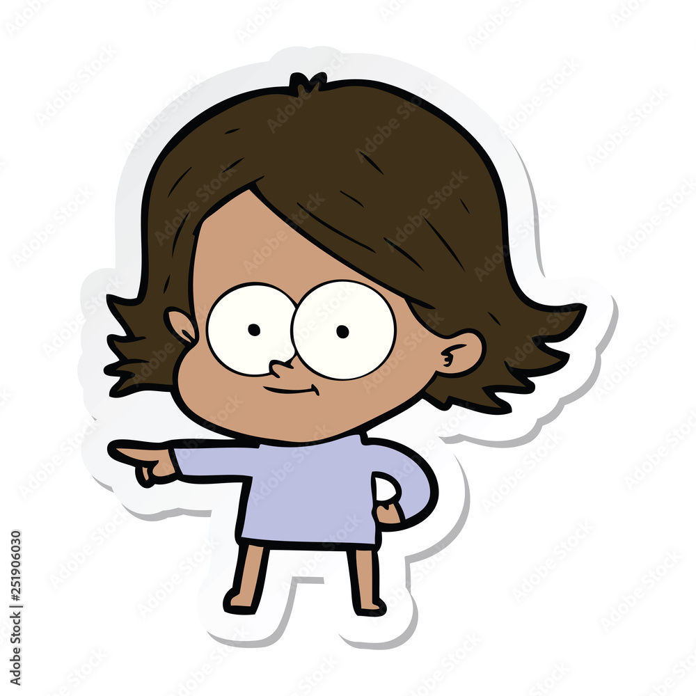 sticker of a happy cartoon girl