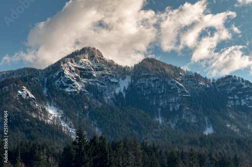 Snow-covered cliffs in the Columbia River Gorge in Oregon