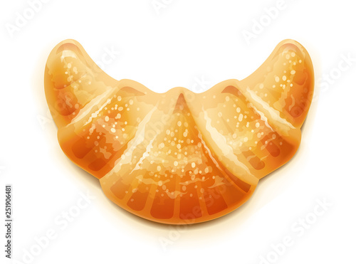 Croissant. Traditional french baked goods. Bake product for lunch, breakfast. Yummy sweet food. Crimp tasty dessert. Vector illustration.