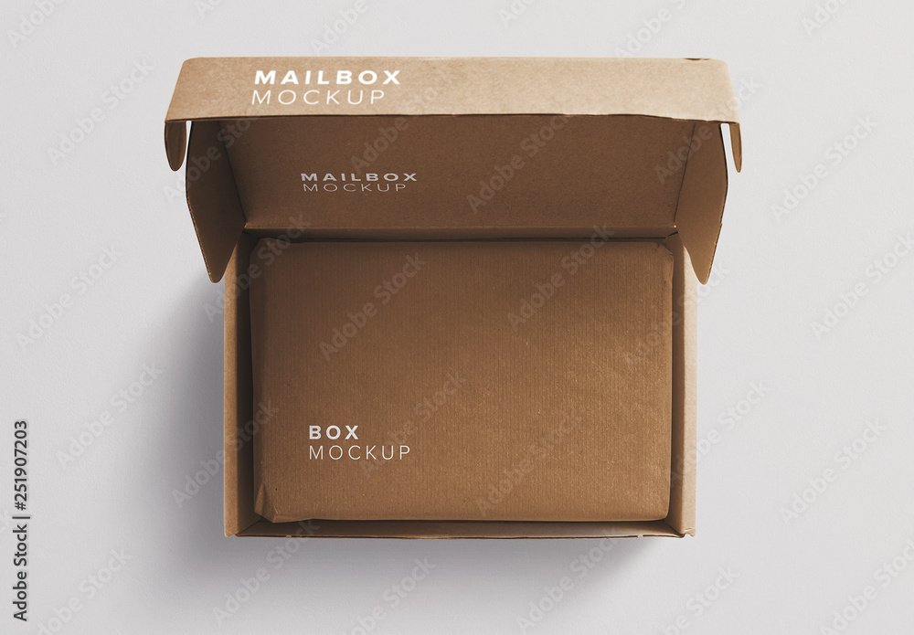 Open Cardboard Mailing Box Mockup Stock Template | Adobe Stock