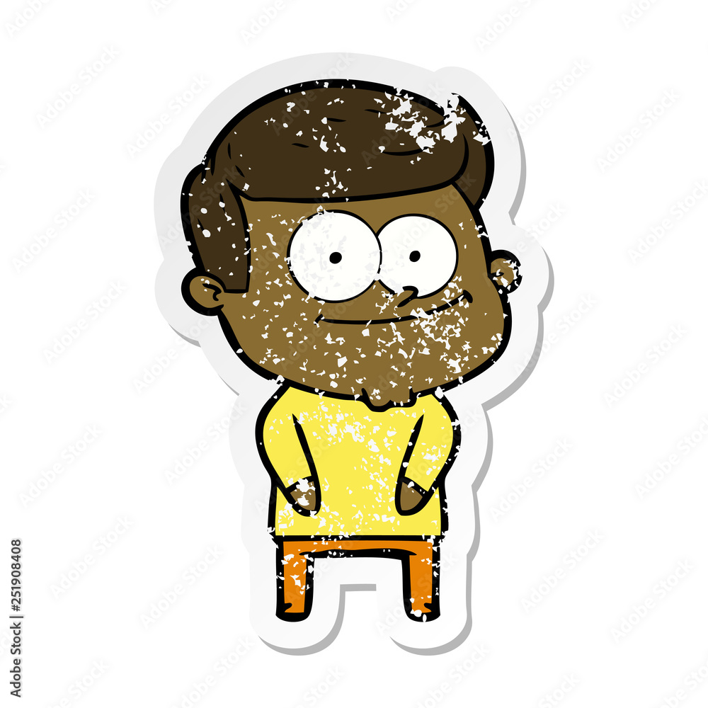 distressed sticker of a cartoon happy man distressed sticker of a cartoon happy man