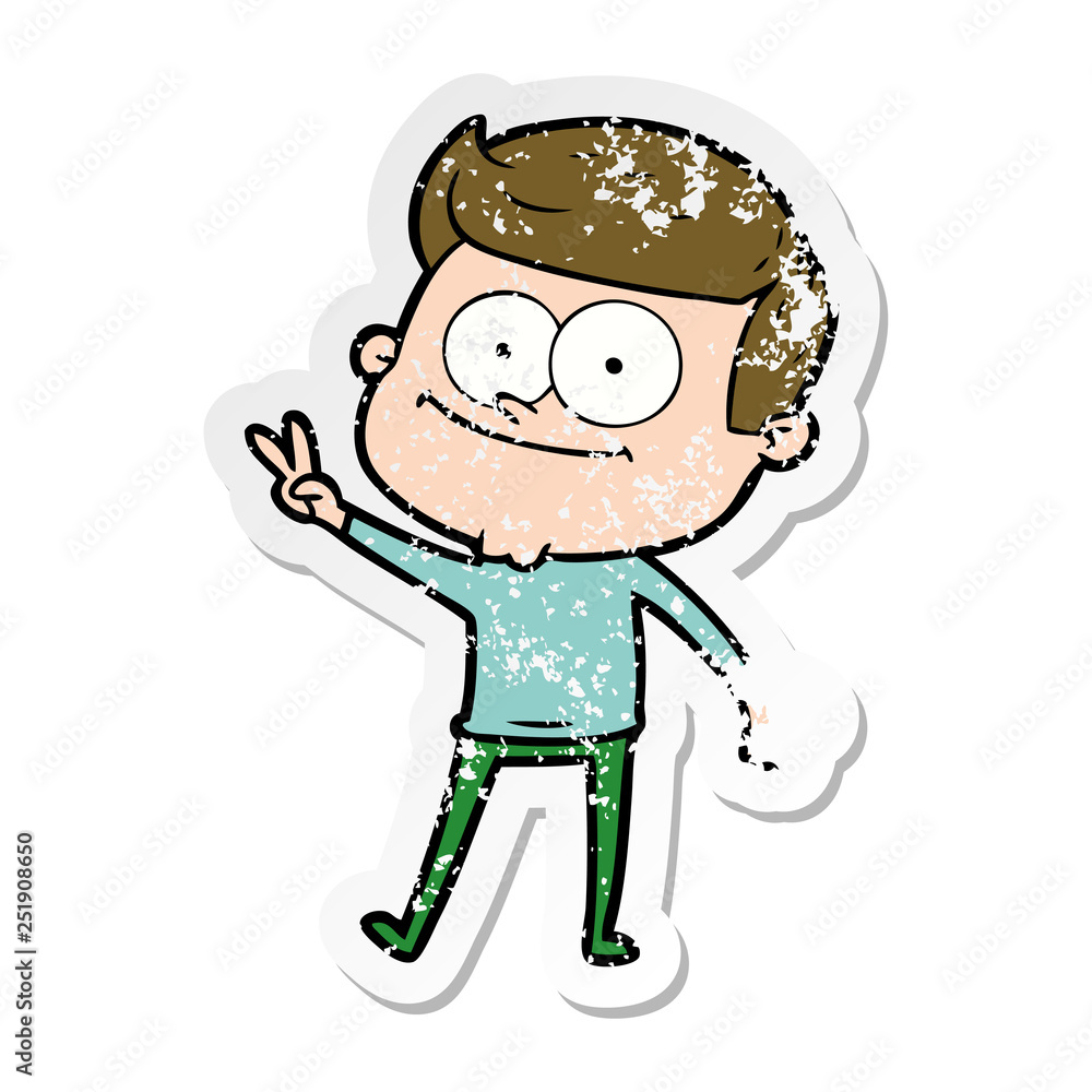 distressed sticker of a cartoon happy man distressed sticker of a cartoon happy man