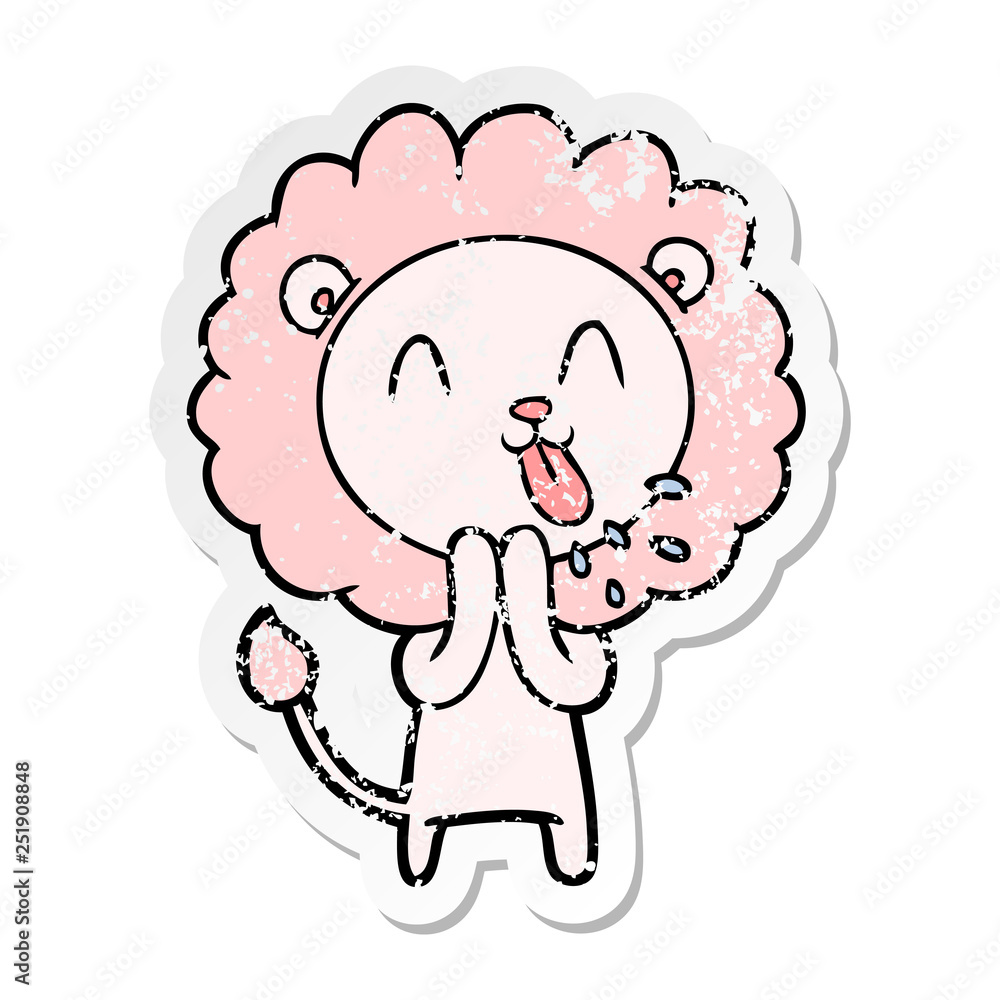 distressed sticker of a happy cartoon lion distressed sticker of a happy cartoon lion