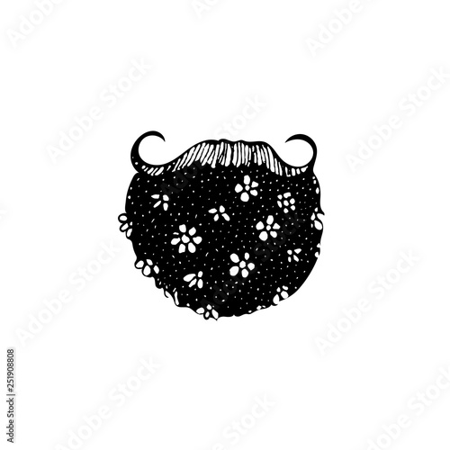 Mustache and beard icon of hipster or viking, spanish, mexican man decorated with flowers. Object hand drawn style for different design.