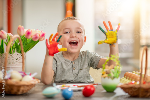 Color painted child hands