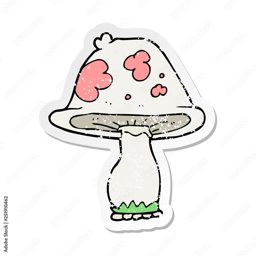 retro distressed sticker of a cartoon mushroom retro distressed sticker of a cartoon mushroom