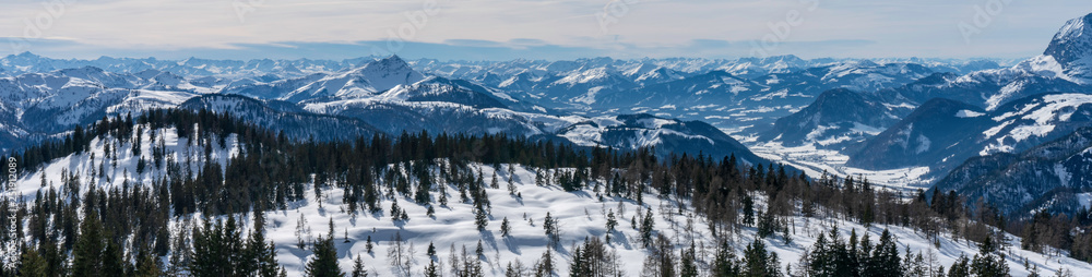 Aussicht von Waidring Steinplatte Winter Panorama