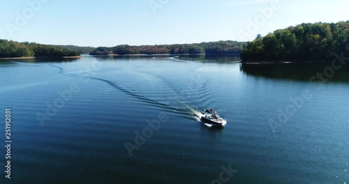 Speedboat on lake in Kentucky, aerial