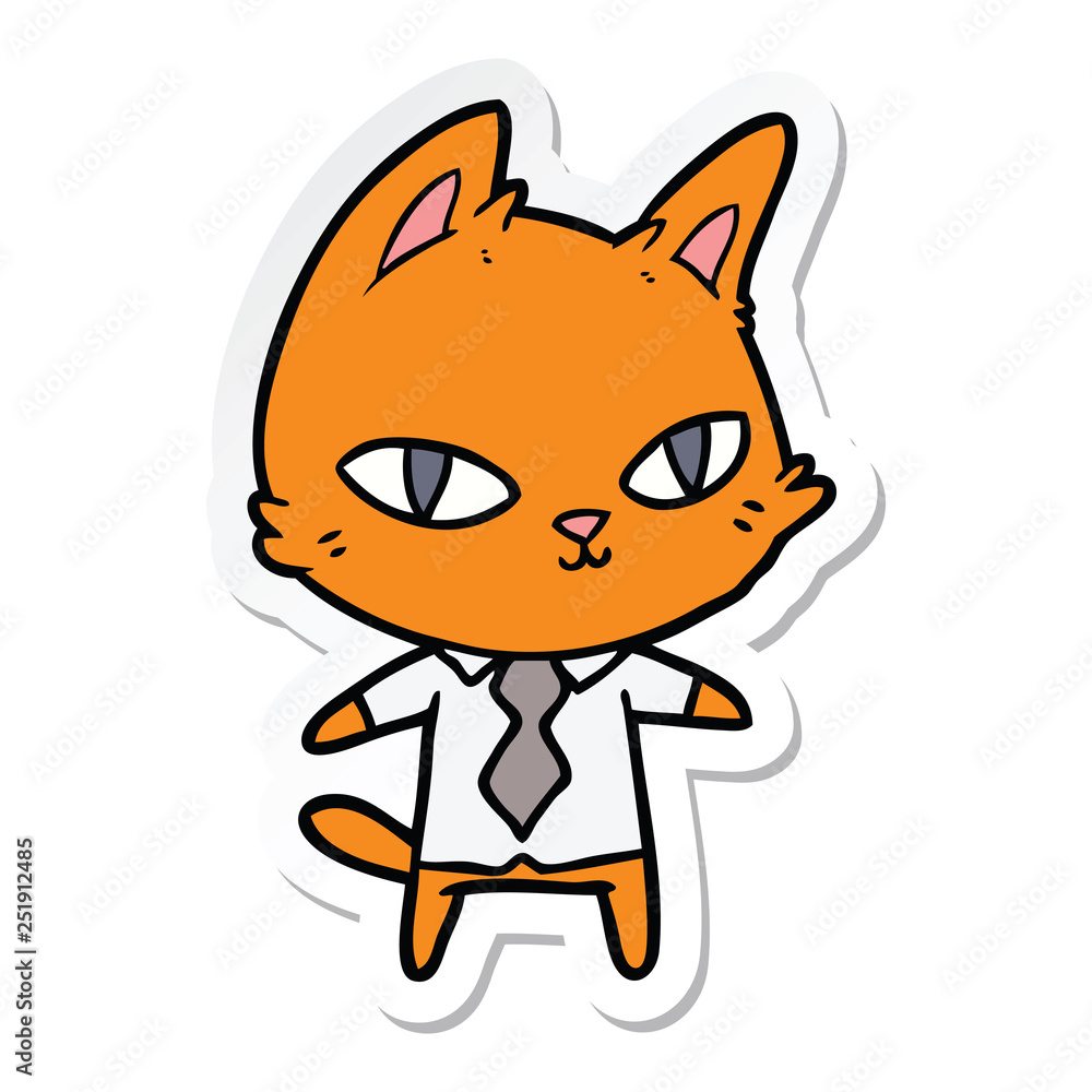 sticker of a cartoon cat in office clothes sticker of a cartoon cat in office clothes