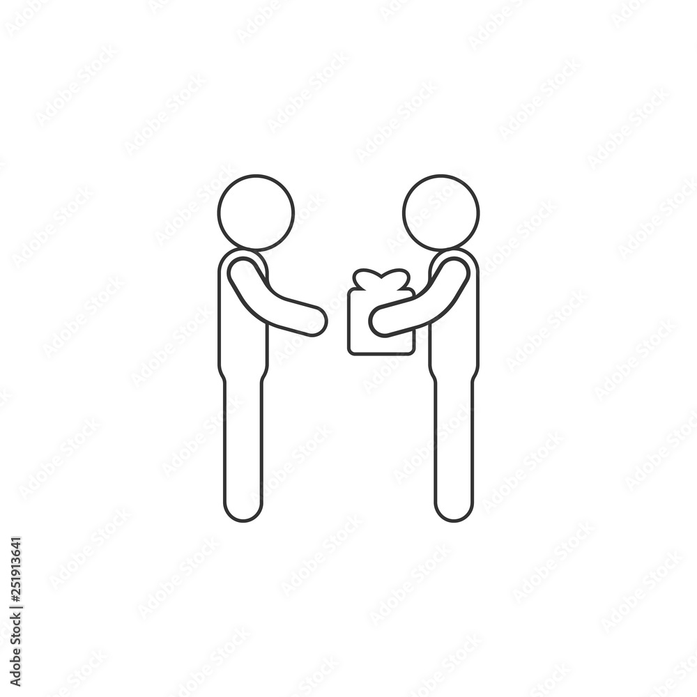 Obraz premium Gift to a friend icon. Simple thin line, outline vector of Friendship icons for UI and UX, website or mobile application