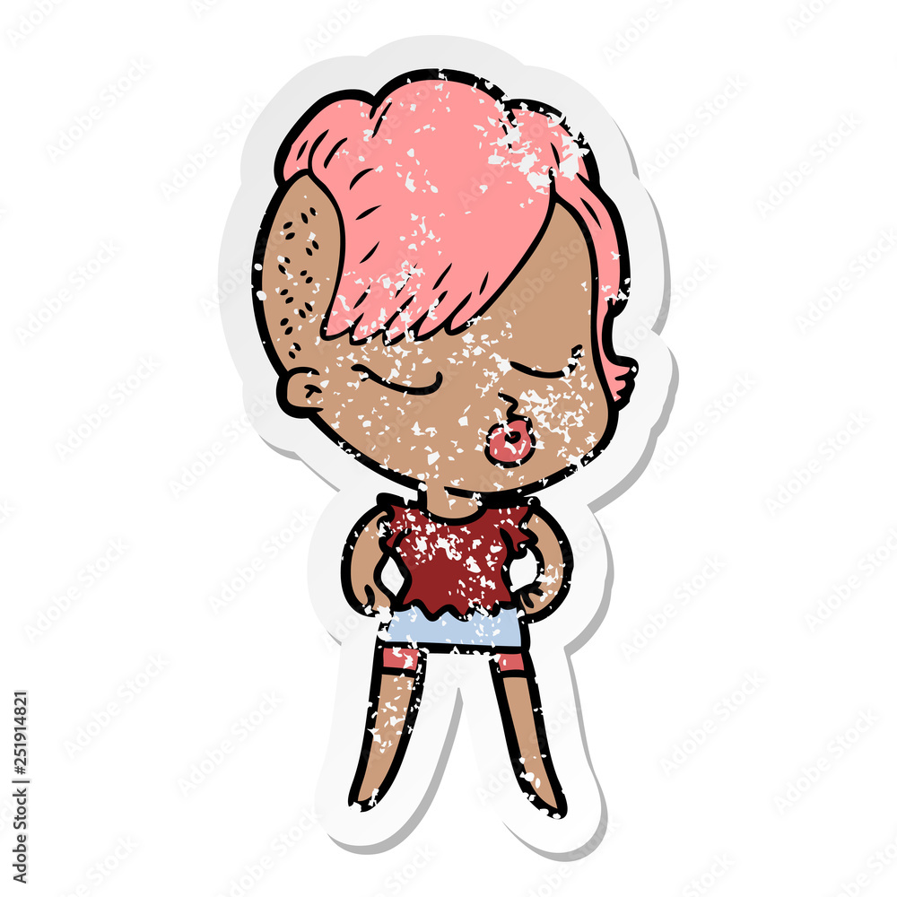 Fototapeta premium distressed sticker of a cartoon pretty hipster girl