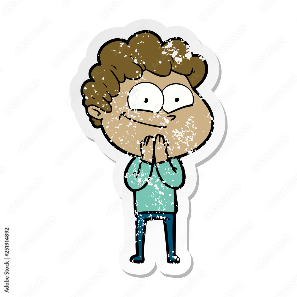 distressed sticker of a cartoon happy man distressed sticker of a cartoon happy man