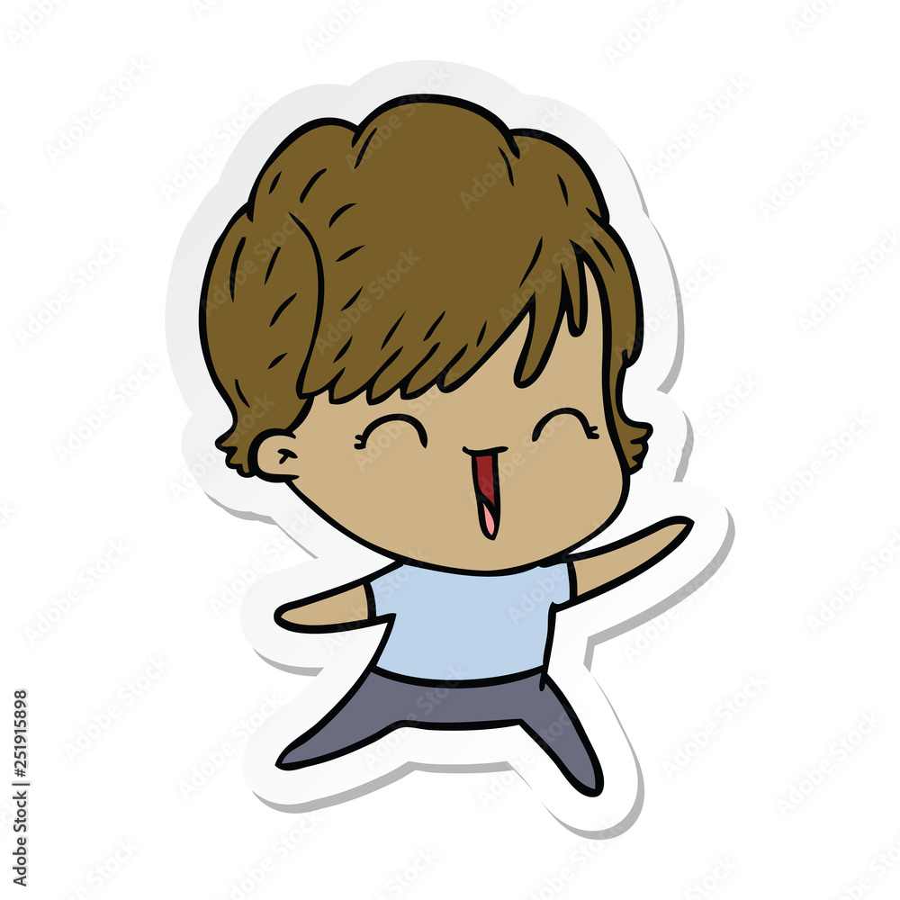 sticker of a cartoon laughing woman sticker of a cartoon laughing woman