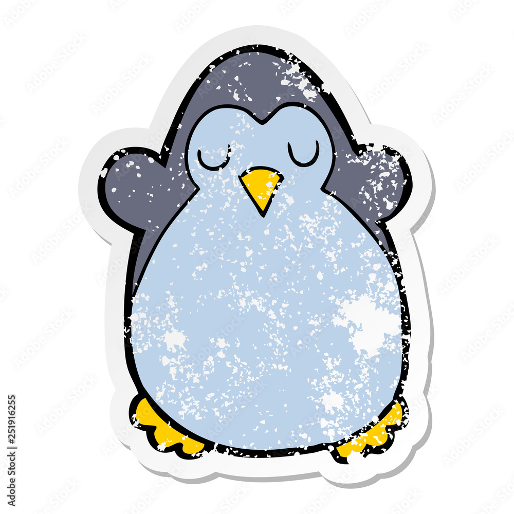 distressed sticker of a cartoon penguin distressed sticker of a cartoon penguin