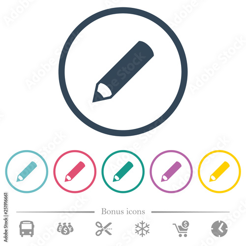 Pencil flat color icons in round outlines