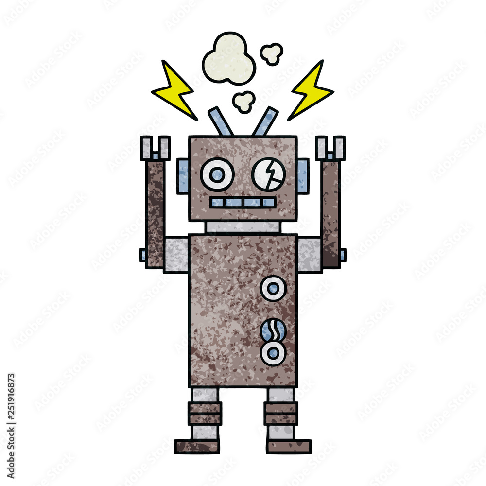 retro grunge texture cartoon malfunctioning robot retro grunge texture cartoon malfunctioning robot