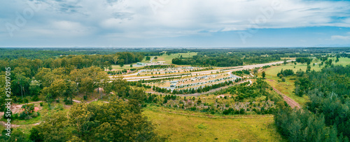 Aerial panorama of Clybucca Rest Area on Pacific Highway, Collombatti in New South Wales, Australia