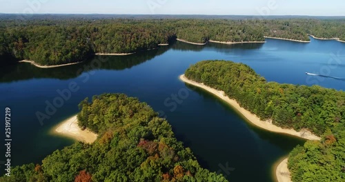 Aerial, speedboat on Lake, Daniel Boone National Forest photo