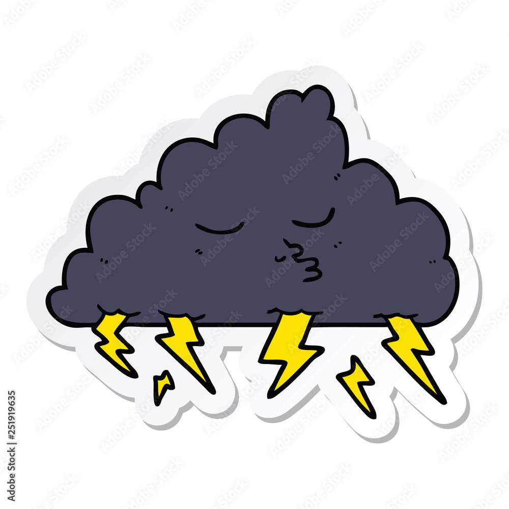 sticker of a cartoon storm cloud sticker of a cartoon storm cloud