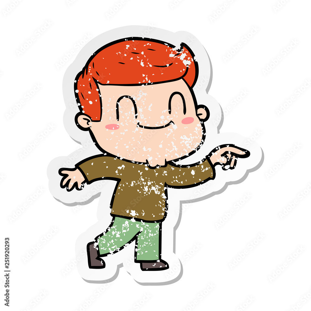 distressed sticker of a cartoon friendly man distressed sticker of a cartoon friendly man