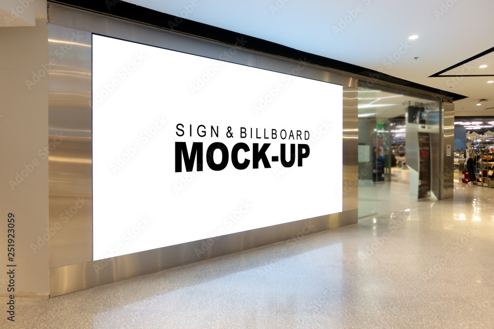 Mock up large billboard at corridor in shopping mall - obrazy, fototapety, plakaty 