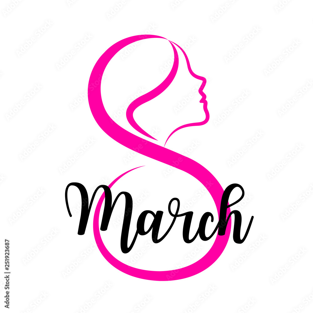 Eight march and female face icon design. International women's day concept. Vector illustration isolated on white background. Eight march and female face icon design. International women's day concept. Vector illustration isolated on white background.