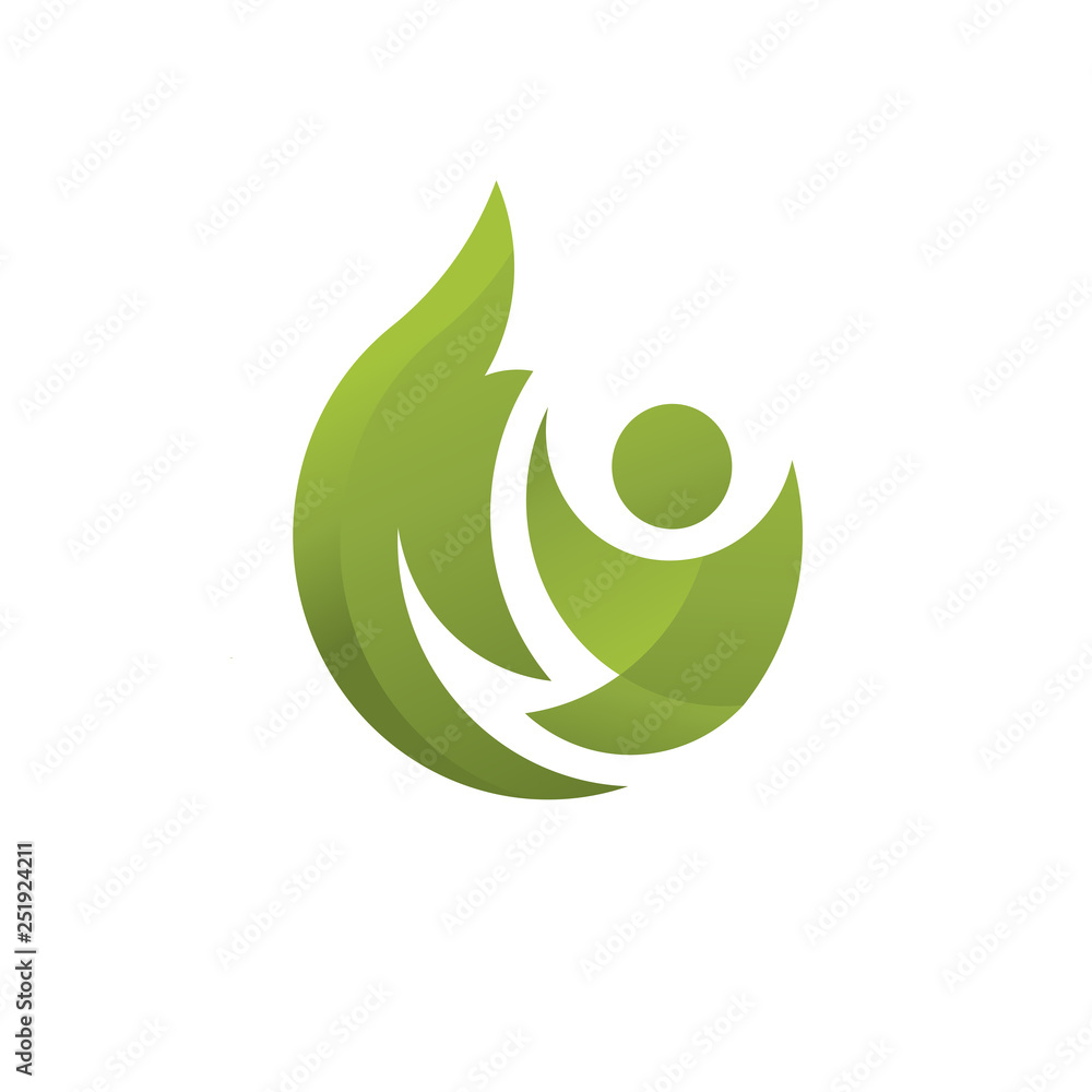 creative abstract fitness health with green leaf concept logo creative abstract fitness health with green leaf concept logo