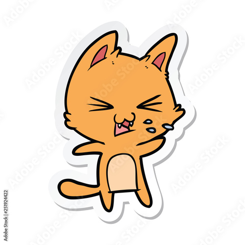 sticker of a cartoon cat hissing