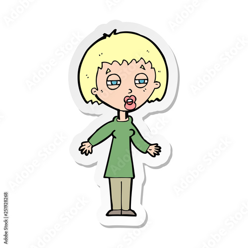 sticker of a cartoon tired woman