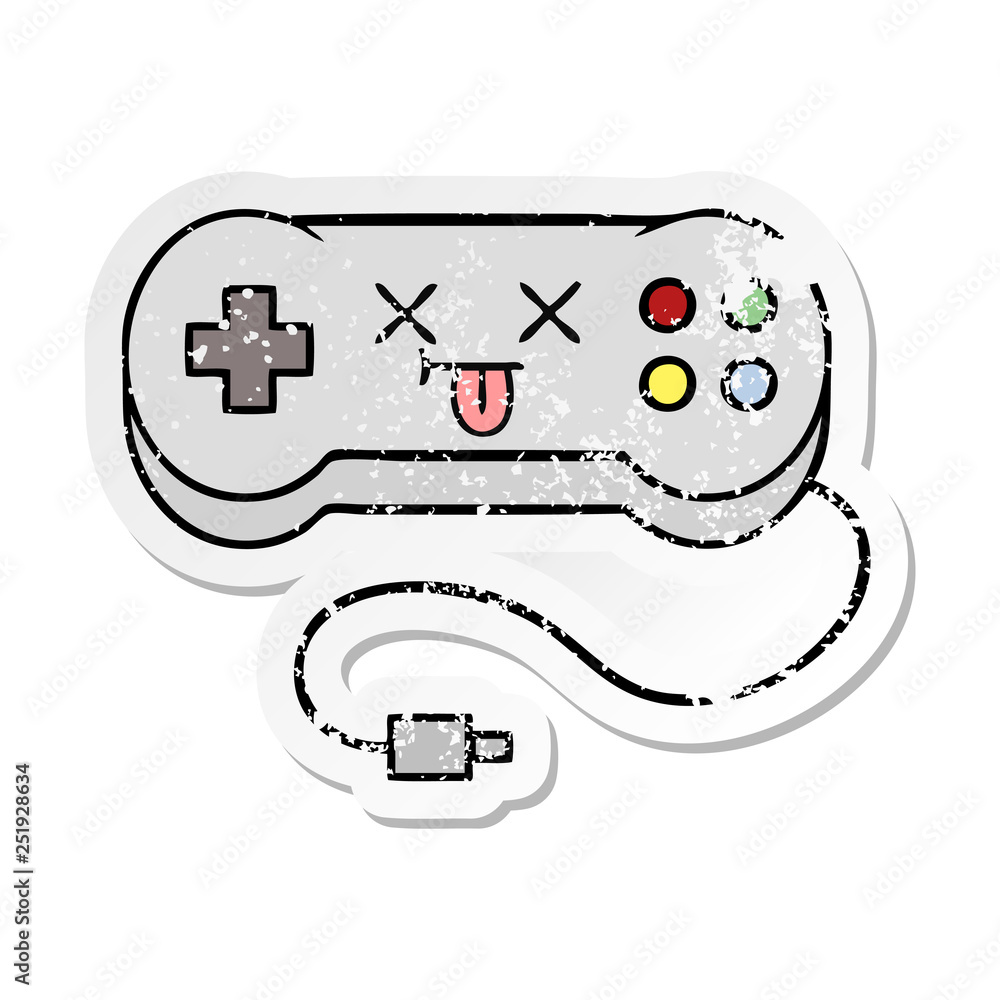 distressed sticker of a cute cartoon game controller distressed sticker of a cute cartoon game controller