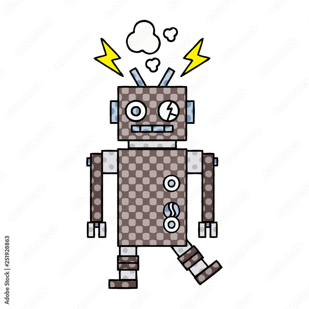 comic book style cartoon malfunctioning robot comic book style cartoon malfunctioning robot