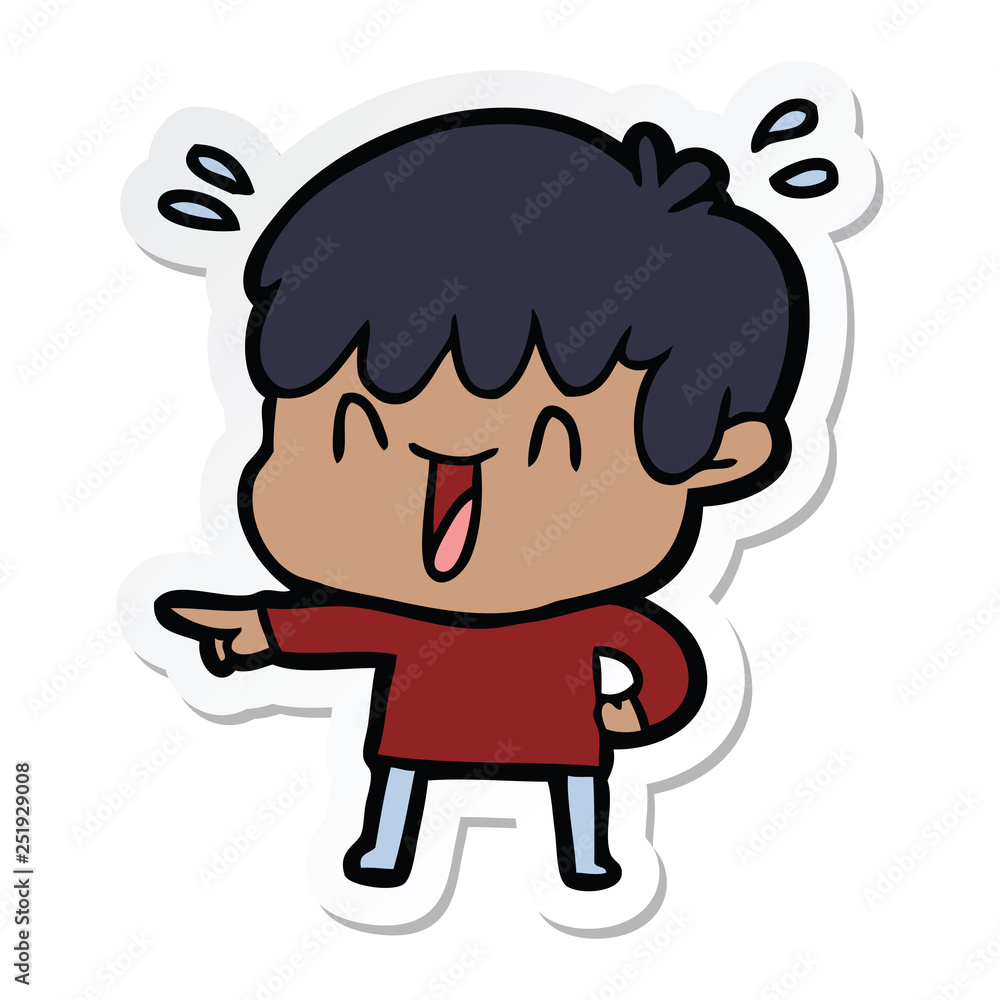 sticker of a cartoon laughing boy sticker of a cartoon laughing boy