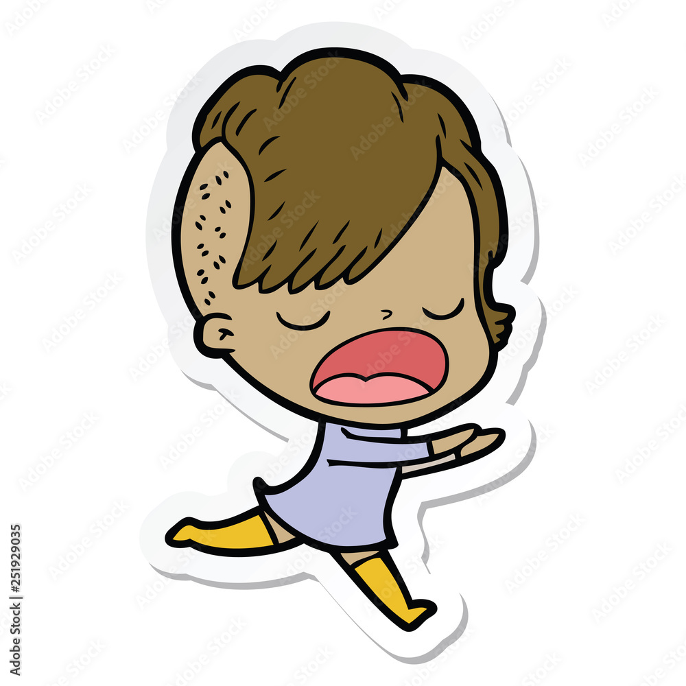 sticker of a cartoon cool hipster girl talking sticker of a cartoon cool hipster girl talking