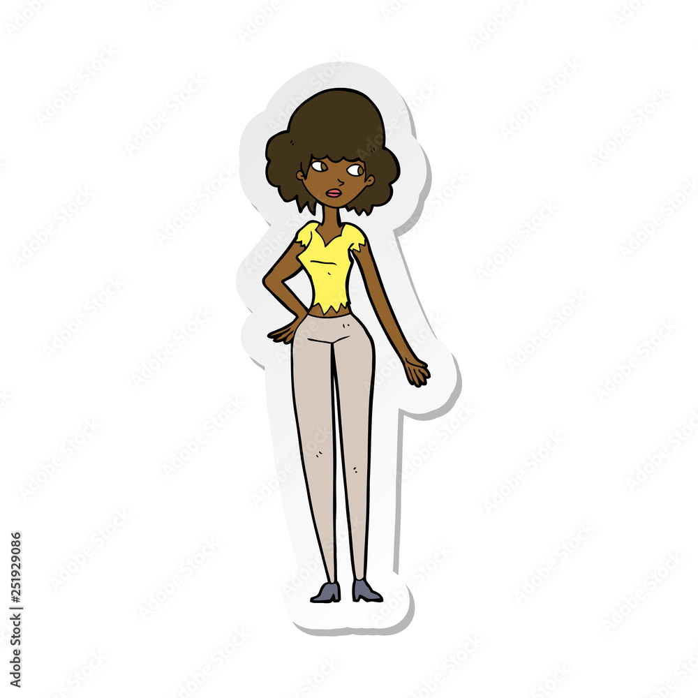 sticker of a cartoon pretty woman sticker of a cartoon pretty woman